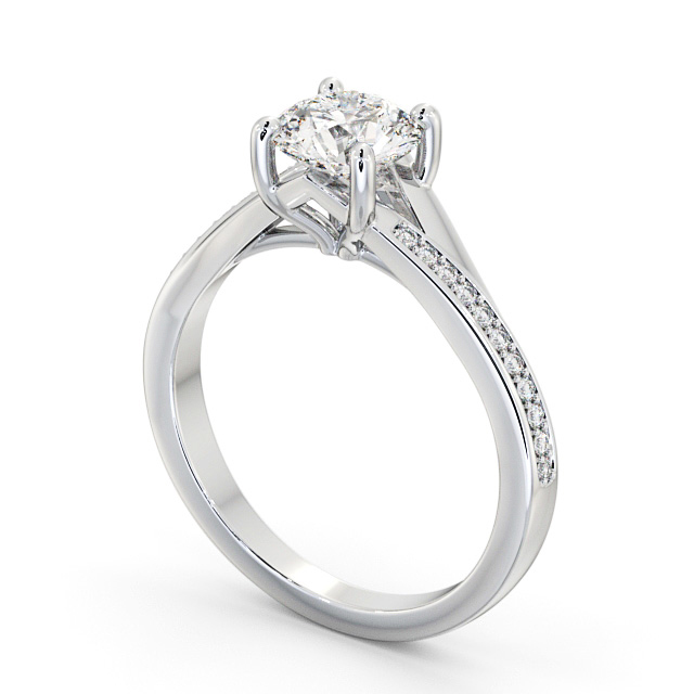 Round Diamond Engagement Ring 18K White Gold Solitaire With Side Stones - Saluv ENRD158S_WG_SIDE