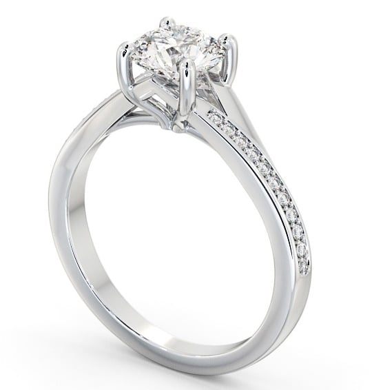 Round Diamond Engagement Ring 18K White Gold Solitaire With Side Stones - Saluv ENRD158S_WG_THUMB1