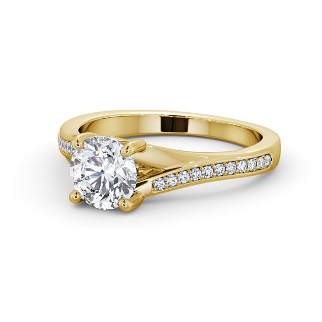 Round Diamond Engagement Ring 18K Yellow Gold Solitaire With Side Stones - Saluv ENRD158S_YG_FLAT