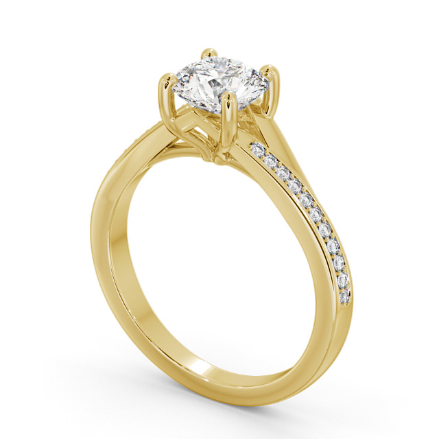 Round Diamond Engagement Ring 18K Yellow Gold Solitaire With Side Stones - Saluv ENRD158S_YG_SIDE