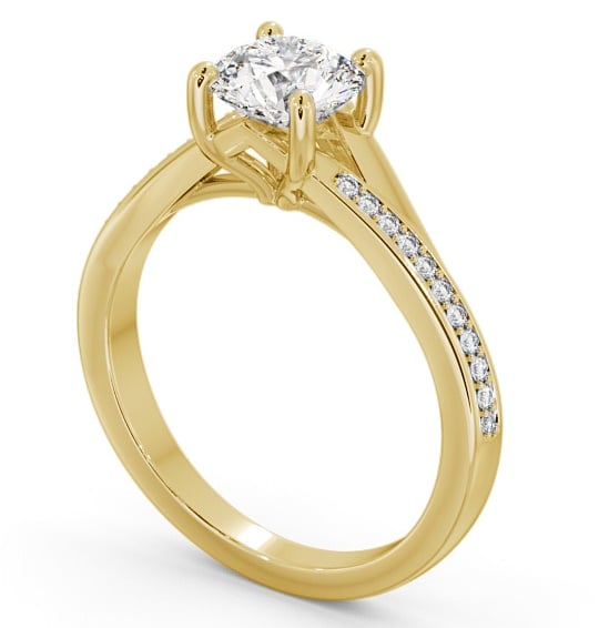 Round Diamond Engagement Ring 18K Yellow Gold Solitaire with An Offset Channel Of Side Stones ENRD158S_YG_THUMB1