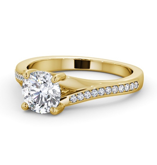  Round Diamond Engagement Ring 9K Yellow Gold Solitaire With Side Stones - Saluv ENRD158S_YG_THUMB2 