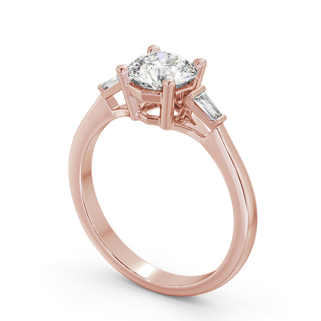 Round Diamond Engagement Ring 18K Rose Gold Solitaire With Baguette Side Stones - Olgi ENRD159S_RG_SIDE
