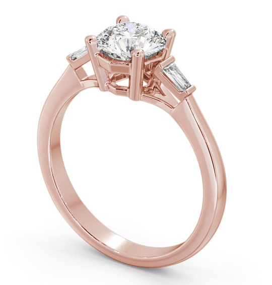 Round Diamond Engagement Ring 9K Rose Gold Solitaire with Baguette Side Stones ENRD159S_RG_THUMB1