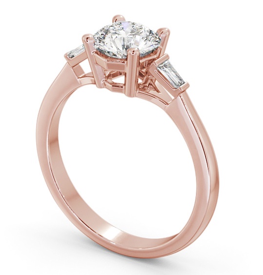 Round Diamond Engagement Ring 9K Rose Gold Solitaire with Baguette Side Stones ENRD159S_RG_THUMB1 