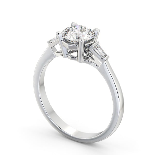 Round Diamond Engagement Ring Palladium Solitaire With Baguette Side Stones - Olgi ENRD159S_WG_SIDE
