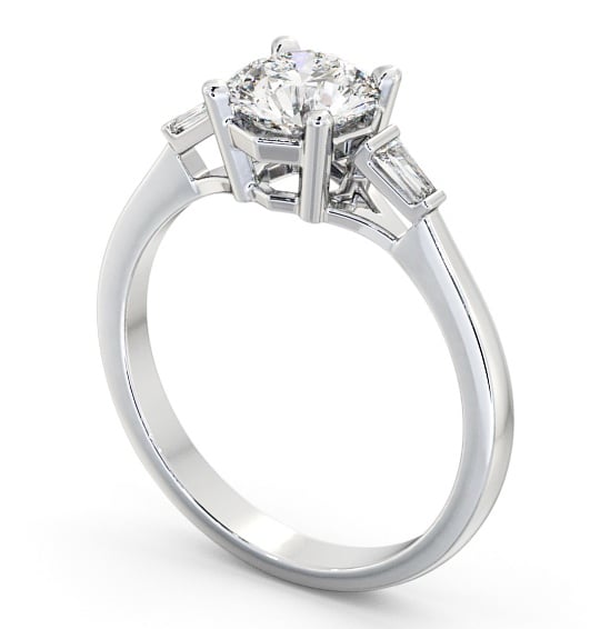 Round Diamond Engagement Ring 18K White Gold Solitaire with Baguette Side Stones ENRD159S_WG_THUMB1