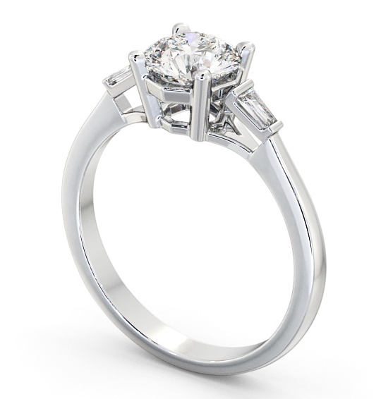 Round Diamond Engagement Ring Palladium Solitaire with Baguette Side Stones ENRD159S_WG_THUMB1