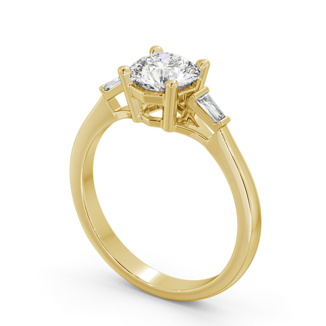 Round Diamond Engagement Ring 18K Yellow Gold Solitaire With Baguette Side Stones - Olgi ENRD159S_YG_SIDE