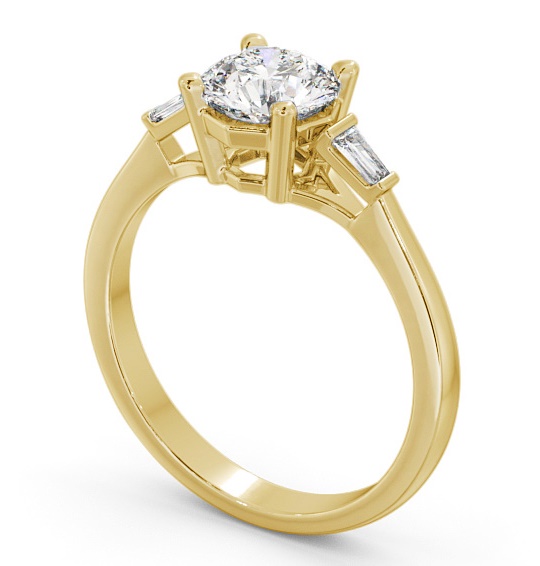 Round Diamond Engagement Ring 18K Yellow Gold Solitaire with Baguette Side Stones ENRD159S_YG_THUMB1 