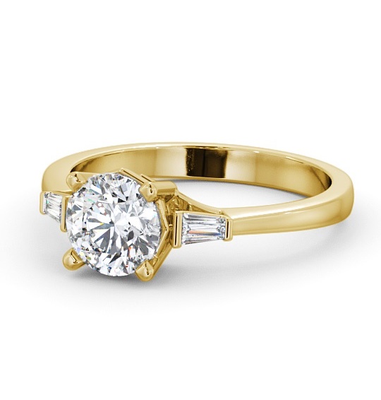  Round Diamond Engagement Ring 18K Yellow Gold Solitaire With Baguette Side Stones - Olgi ENRD159S_YG_THUMB2 