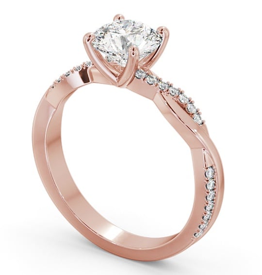 Round Diamond Crossover Band Engagement Ring 9K Rose Gold Solitaire with Channel Set Side Stones ENRD160S_RG_THUMB1