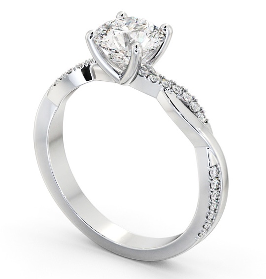 Round Diamond Engagement Ring 18K White Gold Solitaire With Side Stones ...