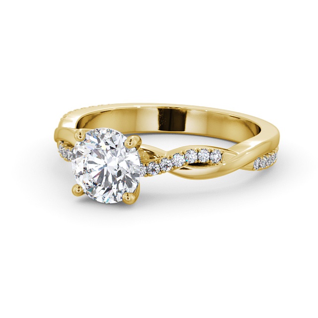 Round Diamond Engagement Ring 18K Yellow Gold Solitaire With Side Stones - Martel ENRD160S_YG_FLAT