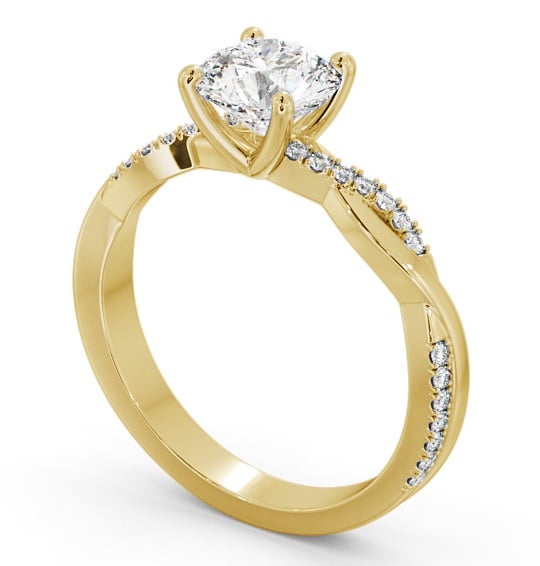 Round Diamond Crossover Band Engagement Ring 18K Yellow Gold Solitaire with Channel Set Side Stones ENRD160S_YG_THUMB1 