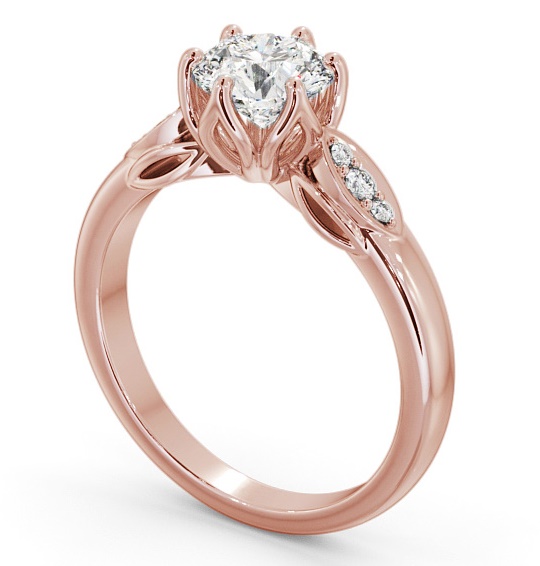 Round Diamond Leaf Design Engagement Ring 9K Rose Gold Solitaire with Channel Set Side Stones ENRD161S_RG_THUMB1