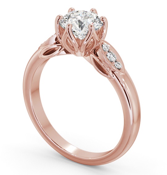 Round Diamond Leaf Design Engagement Ring 18K Rose Gold Solitaire with Channel Set Side Stones ENRD161S_RG_THUMB1