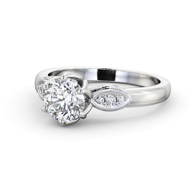 Round Diamond Engagement Ring 18K White Gold Solitaire With Side Stones - Idas ENRD161S_WG_FLAT