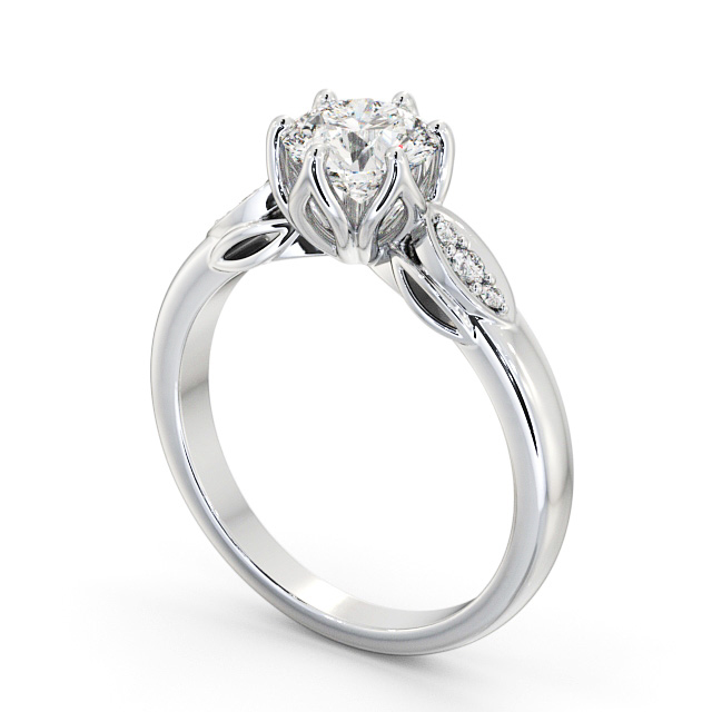 Round Diamond Engagement Ring 18K White Gold Solitaire With Side Stones - Idas ENRD161S_WG_SIDE