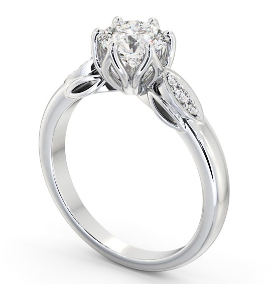 Round Diamond Leaf Design Engagement Ring 18K White Gold Solitaire with Channel Set Side Stones ENRD161S_WG_THUMB1