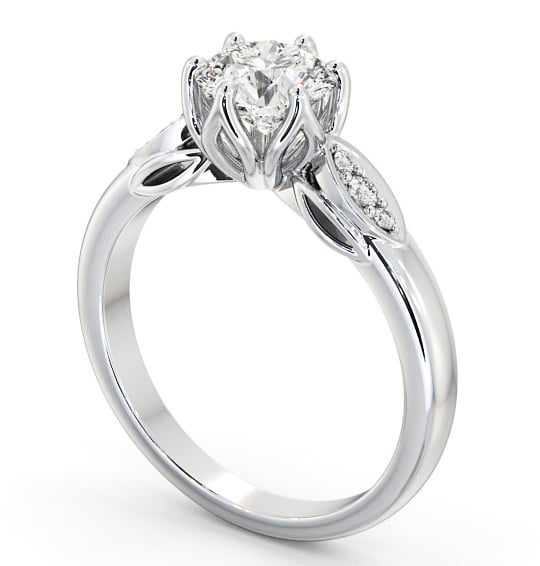 Round Diamond Leaf Design Engagement Ring 9K White Gold Solitaire with Channel Set Side Stones ENRD161S_WG_THUMB1