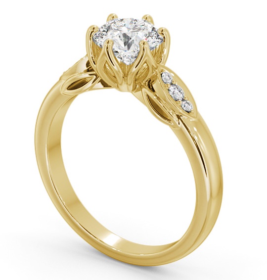 Round Diamond Leaf Design Engagement Ring 18K Yellow Gold Solitaire with Channel Set Side Stones ENRD161S_YG_THUMB1