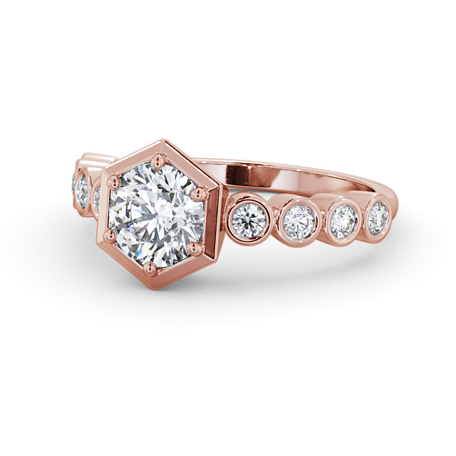 Round Diamond Engagement Ring 9K Rose Gold Solitaire With Side Stones - Glendal ENRD162S_RG_FLAT