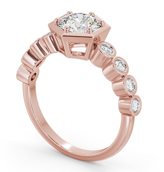 Round Diamond Hexagon Design Engagement Ring 18K Rose Gold Solitaire with Bezel Set Side Stones ENRD162S_RG_THUMB1 