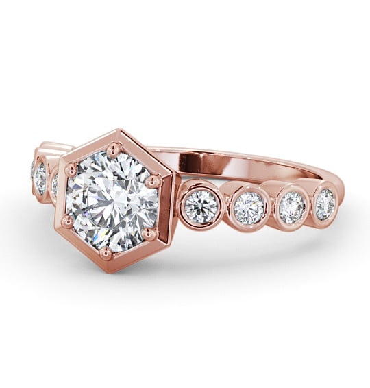 Round Diamond Hexagon Design Engagement Ring 18K Rose Gold Solitaire with Bezel Set Side Stones ENRD162S_RG_THUMB2 