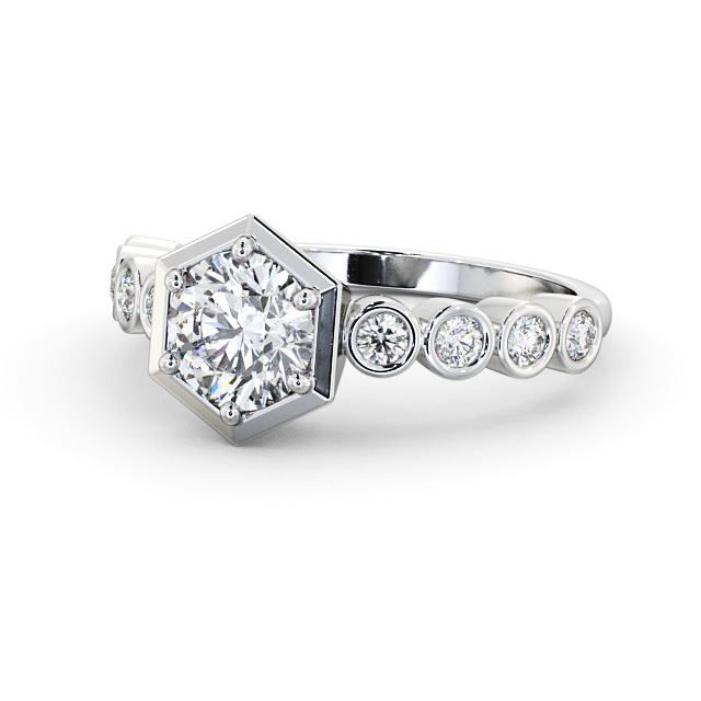 Round Diamond Engagement Ring Platinum Solitaire With Side Stones - Glendal ENRD162S_WG_FLAT