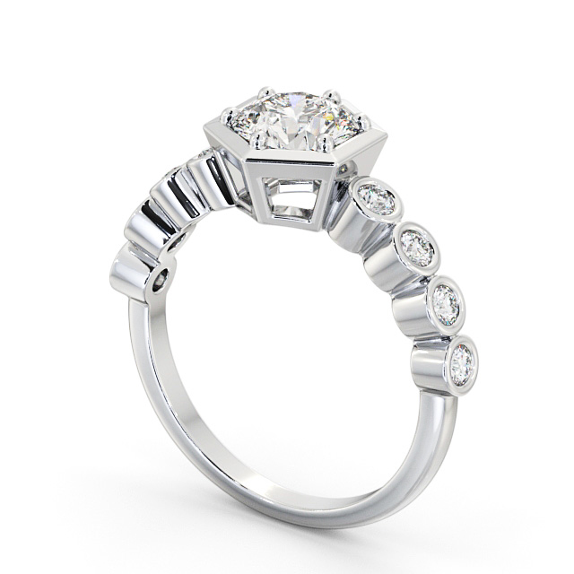 Round Diamond Engagement Ring 9K White Gold Solitaire With Side Stones - Glendal ENRD162S_WG_SIDE