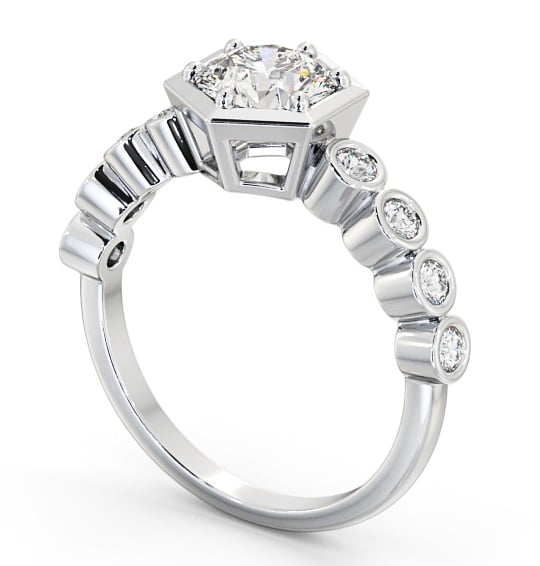 Round Diamond Hexagon Design Engagement Ring Platinum Solitaire with Bezel Set Side Stones ENRD162S_WG_THUMB1 