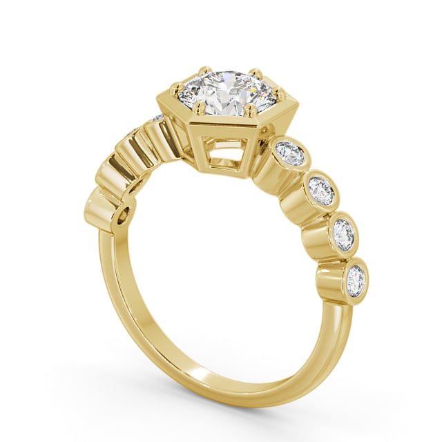 Round Diamond Engagement Ring 18K Yellow Gold Solitaire With Side Stones - Glendal ENRD162S_YG_SIDE