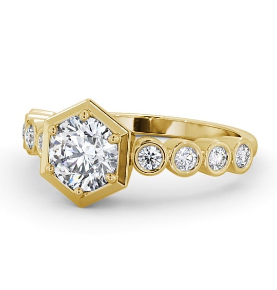  Round Diamond Engagement Ring 9K Yellow Gold Solitaire With Side Stones - Glendal ENRD162S_YG_THUMB2 