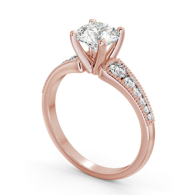 Round Diamond Engagement Ring 9K Rose Gold Solitaire With Side Stones - Errol ENRD163S_RG_SIDE
