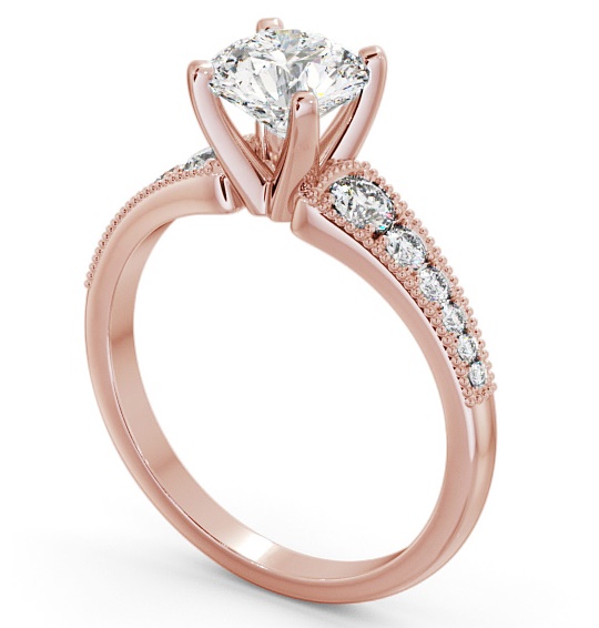Round Diamond 4 Prong Engagement Ring 18K Rose Gold Solitaire with Graduating Side Stones ENRD163S_RG_THUMB1