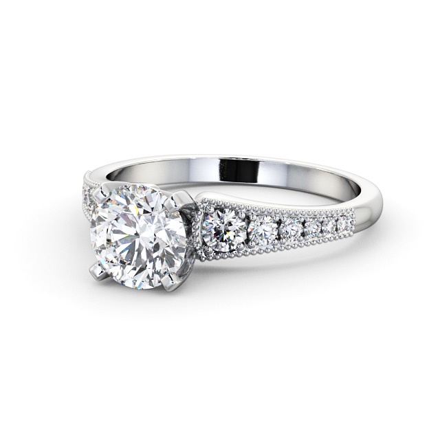 Round Diamond Engagement Ring 9K White Gold Solitaire With Side Stones - Errol ENRD163S_WG_FLAT