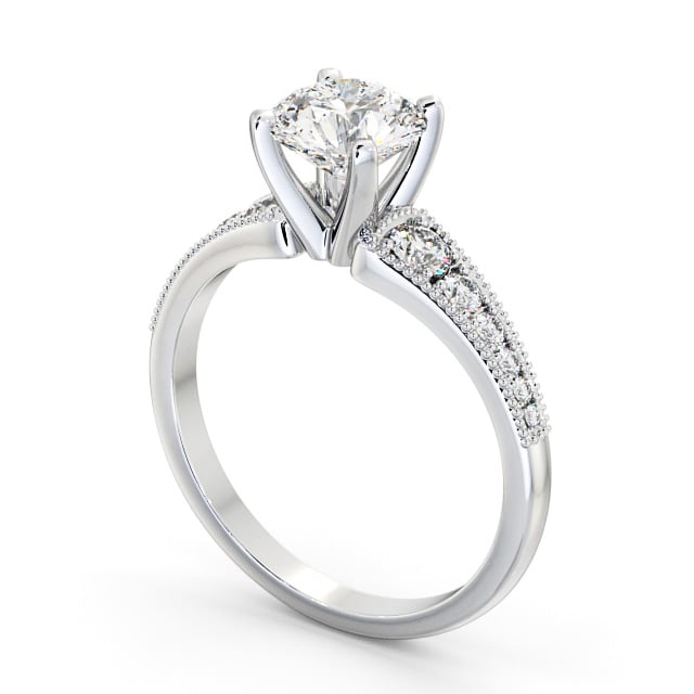 Round Diamond Engagement Ring 9K White Gold Solitaire With Side Stones - Errol ENRD163S_WG_SIDE