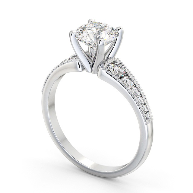 Round Diamond Engagement Ring 18K White Gold Solitaire With Side Stones - Errol ENRD163S_WG_SIDE