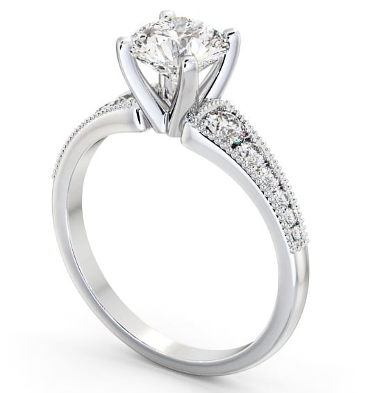 Round Diamond 4 Prong Engagement Ring Palladium Solitaire with Graduating Side Stones ENRD163S_WG_THUMB1