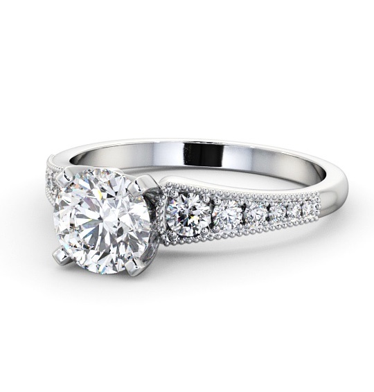 Round Diamond 4 Prong Engagement Ring 18K White Gold Solitaire with Graduating Side Stones ENRD163S_WG_THUMB2 