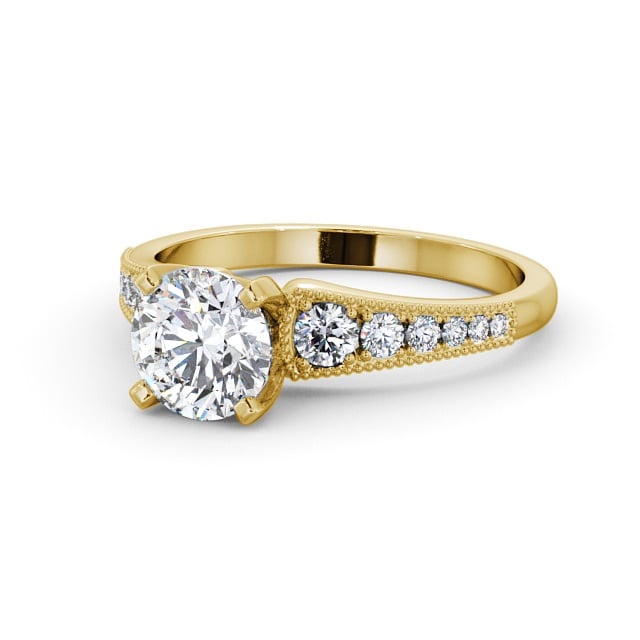 Round Diamond Engagement Ring 9K Yellow Gold Solitaire With Side Stones - Errol ENRD163S_YG_FLAT