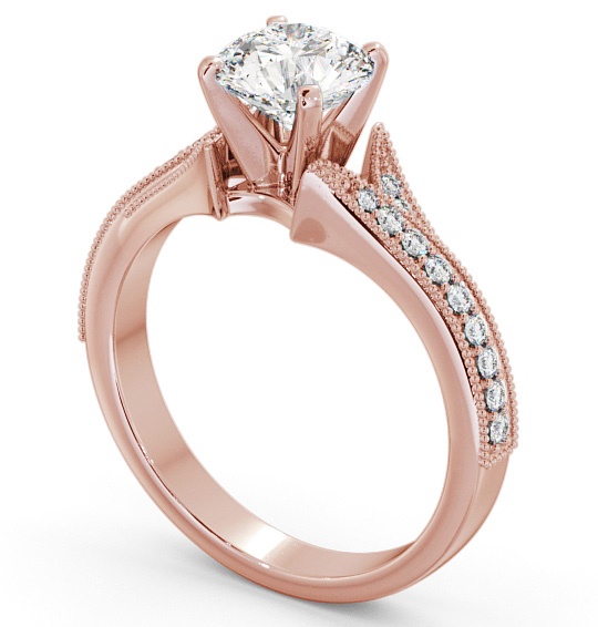 Round Diamond Vintage Style Engagement Ring 9K Rose Gold Solitaire with Channel Set Side Stones ENRD164S_RG_THUMB1