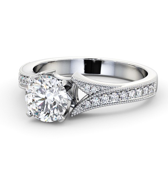 Round Diamond Vintage Style Engagement Ring 18K White Gold Solitaire with Channel Set Side Stones ENRD164S_WG_THUMB2 