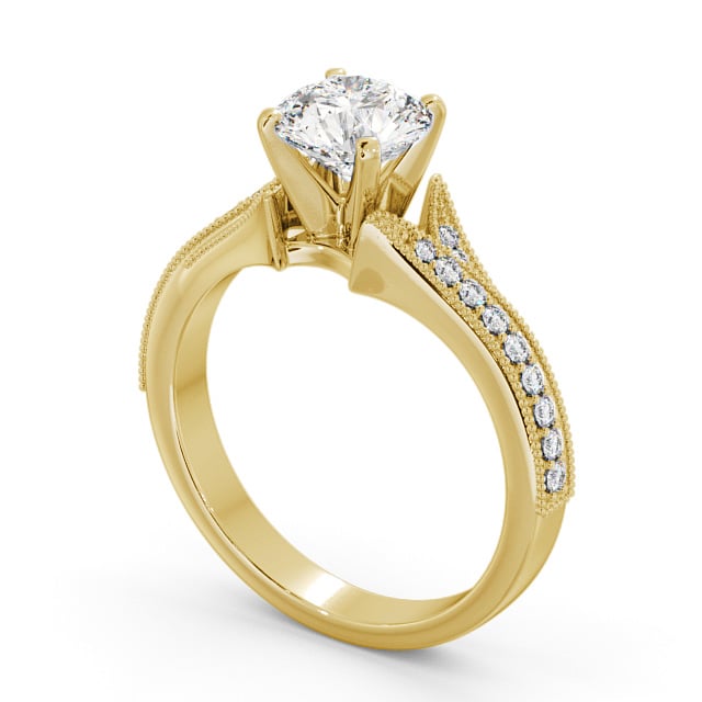 Round Diamond Engagement Ring 18K Yellow Gold Solitaire With Side Stones - Langham ENRD164S_YG_SIDE