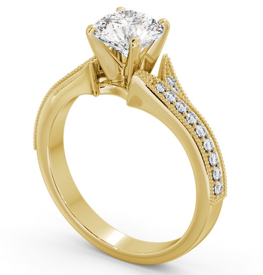 Round Diamond Engagement Ring 18K Yellow Gold Solitaire With Side Stones - Langham ENRD164S_YG_THUMB1