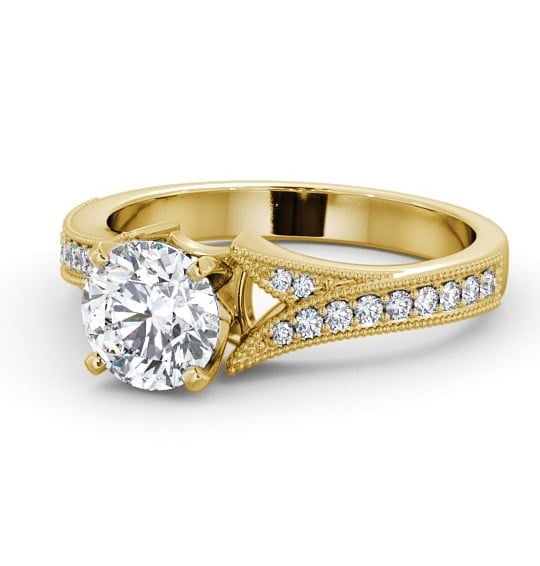  Round Diamond Engagement Ring 18K Yellow Gold Solitaire With Side Stones - Langham ENRD164S_YG_THUMB2 
