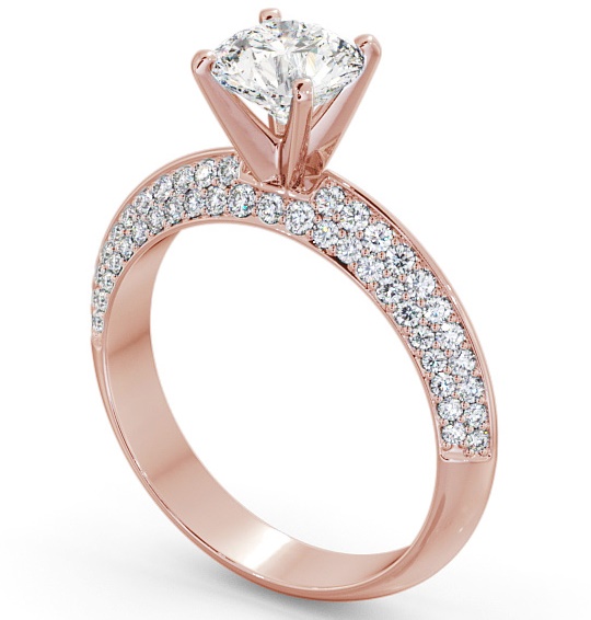 Round Diamond Engagement Ring 18K Rose Gold Solitaire with Pave Cluster Side Stones ENRD165S_RG_THUMB1