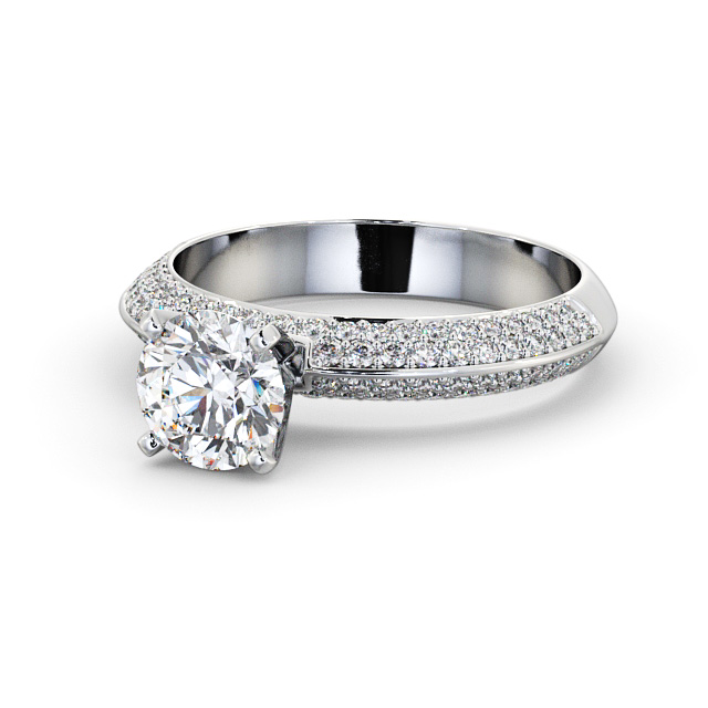 Round Diamond Engagement Ring Palladium Solitaire With Side Stones - Judita ENRD165S_WG_FLAT