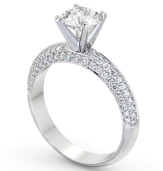 Round Diamond Engagement Ring 18K White Gold Solitaire with Pave Cluster Side Stones ENRD165S_WG_THUMB1 